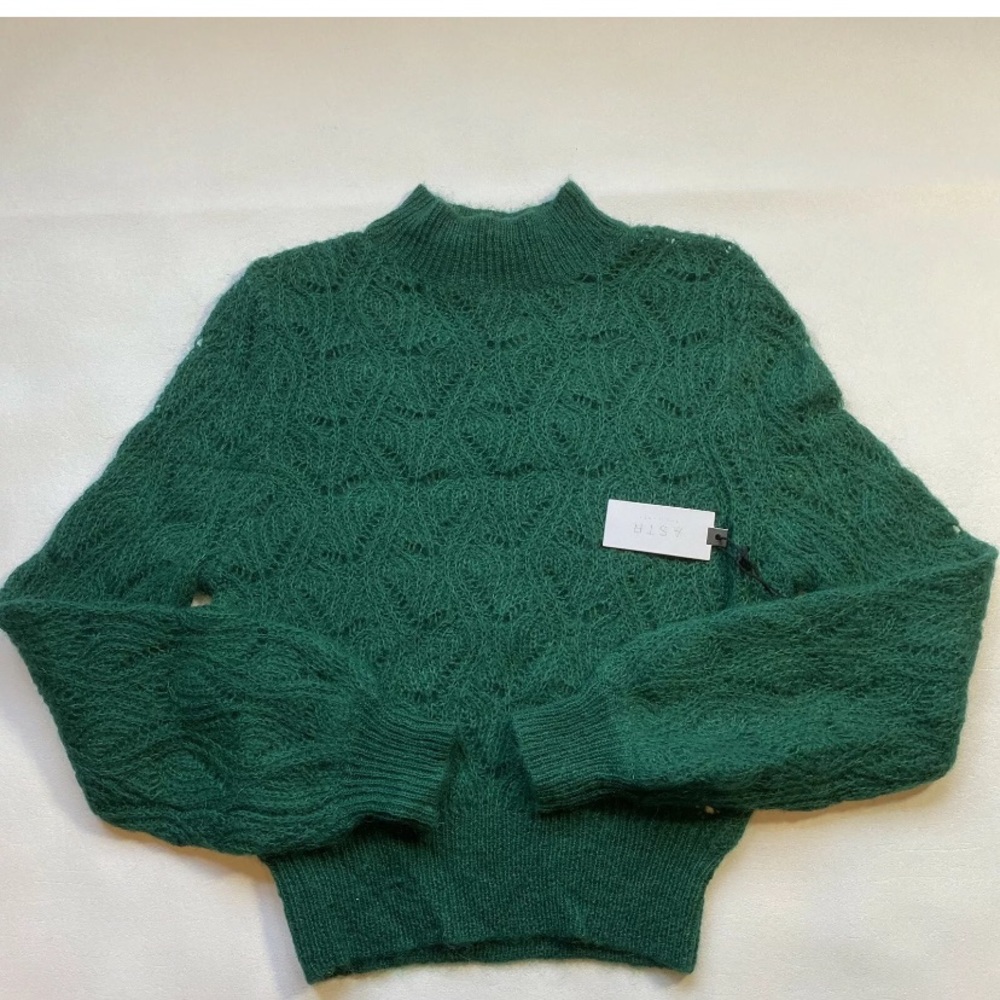 NWT ASTR S Audra Green Pointelle Sweater W Mohair